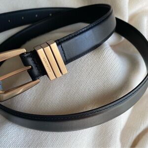 ALL SAINTS LEATHER BELT TRIPLE STRAP KEEPER BOHO WESTERN Brass Buckle Black L